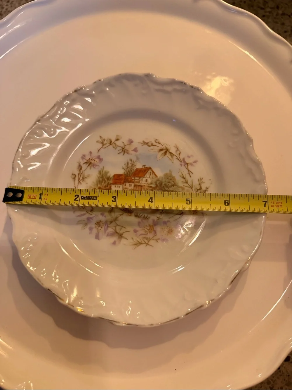 Vintage White Porcelain Decorative Plate with Floral Cottage Motif